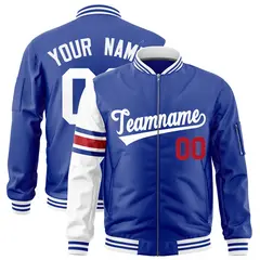 Royal White Stripe Raglan Varsity Full-Zip Letterman Bomber Jacket 1