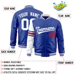 Royal White Stripe Raglan Varsity Full-Zip Letterman Bomber Jacket 2