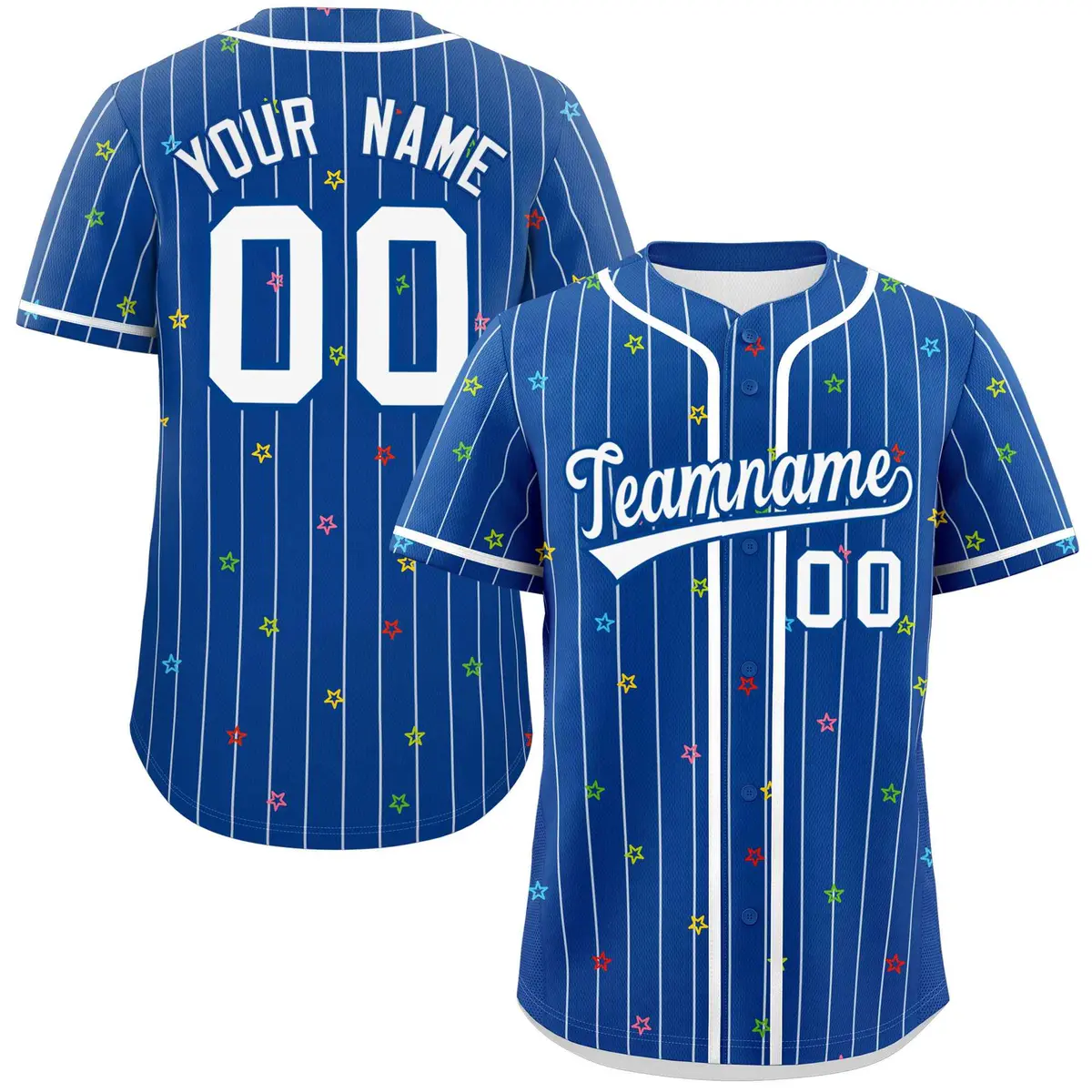 Royal White Stripe Star Pattern Authentic Baseball Jersey