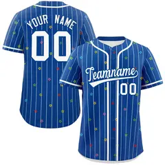 Royal White Stripe Star Pattern Authentic Baseball Jersey 1