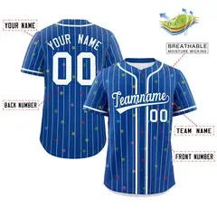 Royal White Stripe Star Pattern Authentic Baseball Jersey 2