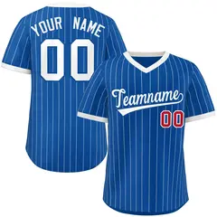 Royal White Striped Pullover Baseball Jersey
