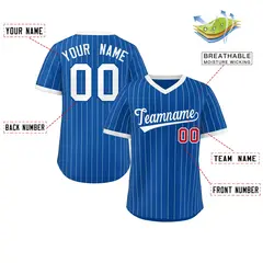 Royal White Striped Pullover Baseball Jersey 2