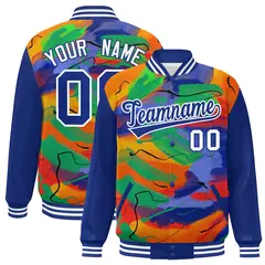 Royal White Tie Dye Graffiti Pattern Varsity Letterman Jacket 1