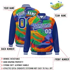 Royal White Tie Dye Graffiti Pattern Varsity Letterman Jacket 2