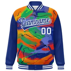 Royal White Tie Dye Graffiti Pattern Varsity Letterman Jacket 3