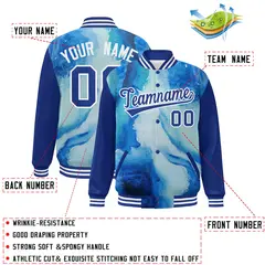 Royal White Tie Dye Graffiti Pattern Varsity Letterman Jacket 2
