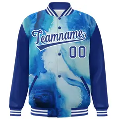 Royal White Tie Dye Graffiti Pattern Varsity Letterman Jacket 3