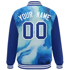 Royal White Tie Dye Graffiti Pattern Varsity Letterman Jacket 4