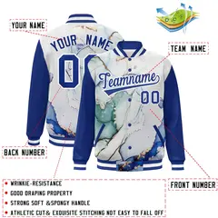 Royal White Tie Dye Graffiti Pattern Varsity Letterman Jacket 2