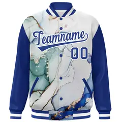 Royal White Tie Dye Graffiti Pattern Varsity Letterman Jacket 3