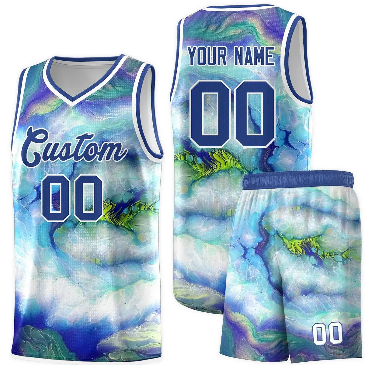 Royal White Tie Dye Pattern Basketball Jersey