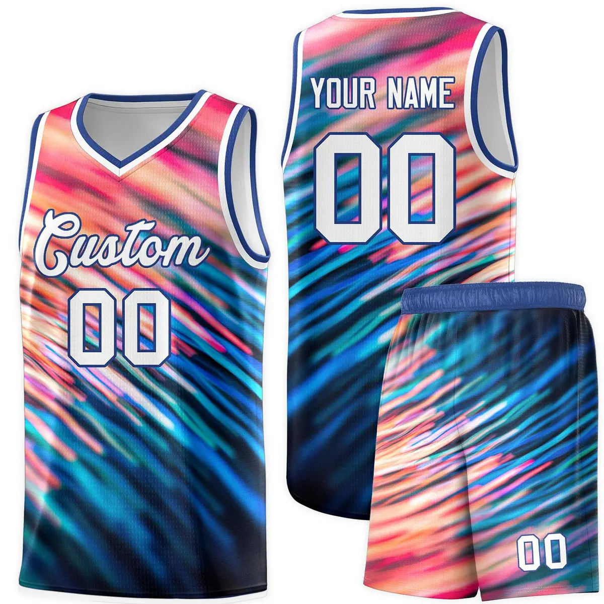 Royal White Tie Dye Pattern Basketball Jersey