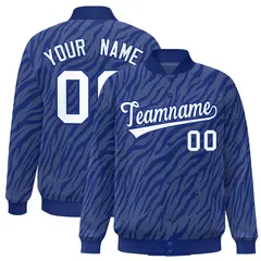 Royal White Tiger Stripes Graffiti Bomber Varsity Jacket