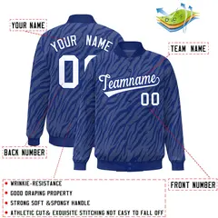 Royal White Tiger Stripes Graffiti Bomber Varsity Jacket 2