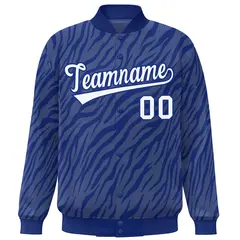 Royal White Tiger Stripes Graffiti Bomber Varsity Jacket 3