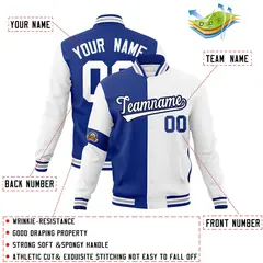 Royal White Two Tone Full-Snap Split Varsity Letterman Jacket 4