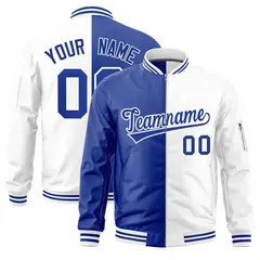 Royal White Two Tone Full-Zip Varsity Letterman Bomber Jacket 1