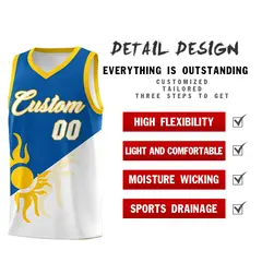 Royal White Two Tone Radiant Sun Design Basketball Jersey 3