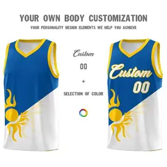 Royal White Two Tone Radiant Sun Design Basketball Jersey 4