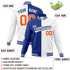 Royal White Two Tone Split Varsity Full-Snap Letterman Jacket 4