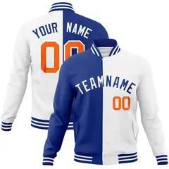 Royal White Two Tone Split Varsity Full-Snap Letterman Jacket