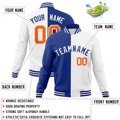 Royal White Two Tone Split Varsity Full-Snap Letterman Jacket 4