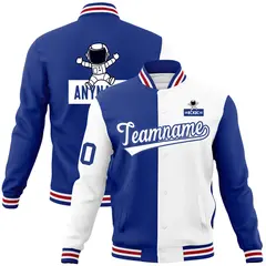 Royal White Two Tone Split Varsity Full-Snap Raglan Letterman Jacket
