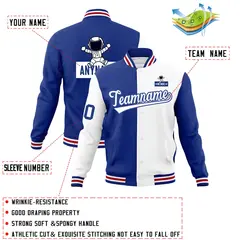Royal White Two Tone Split Varsity Full-Snap Raglan Letterman Jacket 4