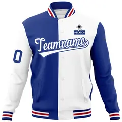 Royal White Two Tone Split Varsity Full-Snap Raglan Letterman Jacket 5