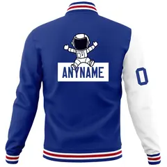 Royal White Two Tone Split Varsity Full-Snap Raglan Letterman Jacket 6