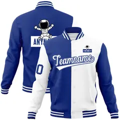 Royal White Two Tone Split Varsity Full-Snap Raglan Letterman Jacket