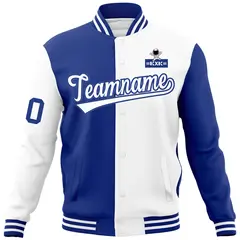Royal White Two Tone Split Varsity Full-Snap Raglan Letterman Jacket 5