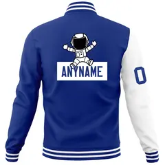 Royal White Two Tone Split Varsity Full-Snap Raglan Letterman Jacket 6