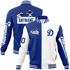 Royal White Two Tone Split Varsity Full-Snap Raglan Letterman Jacket