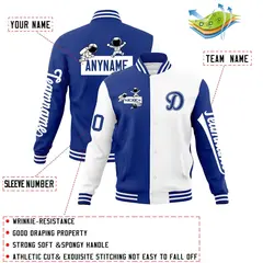 Royal White Two Tone Split Varsity Full-Snap Raglan Letterman Jacket 4