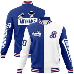 Royal White Two Tone Split Varsity Full-Snap Raglan Letterman Jacket 1