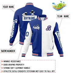 Royal White Two Tone Split Varsity Full-Snap Raglan Letterman Jacket 4