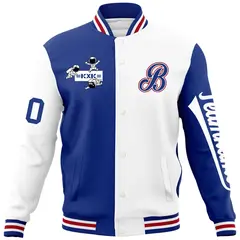 Royal White Two Tone Split Varsity Full-Snap Raglan Letterman Jacket 5