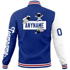 Royal White Two Tone Split Varsity Full-Snap Raglan Letterman Jacket 6