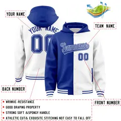 Royal White Two Tone Split Varsity Letterman Hoodie Jacket 4