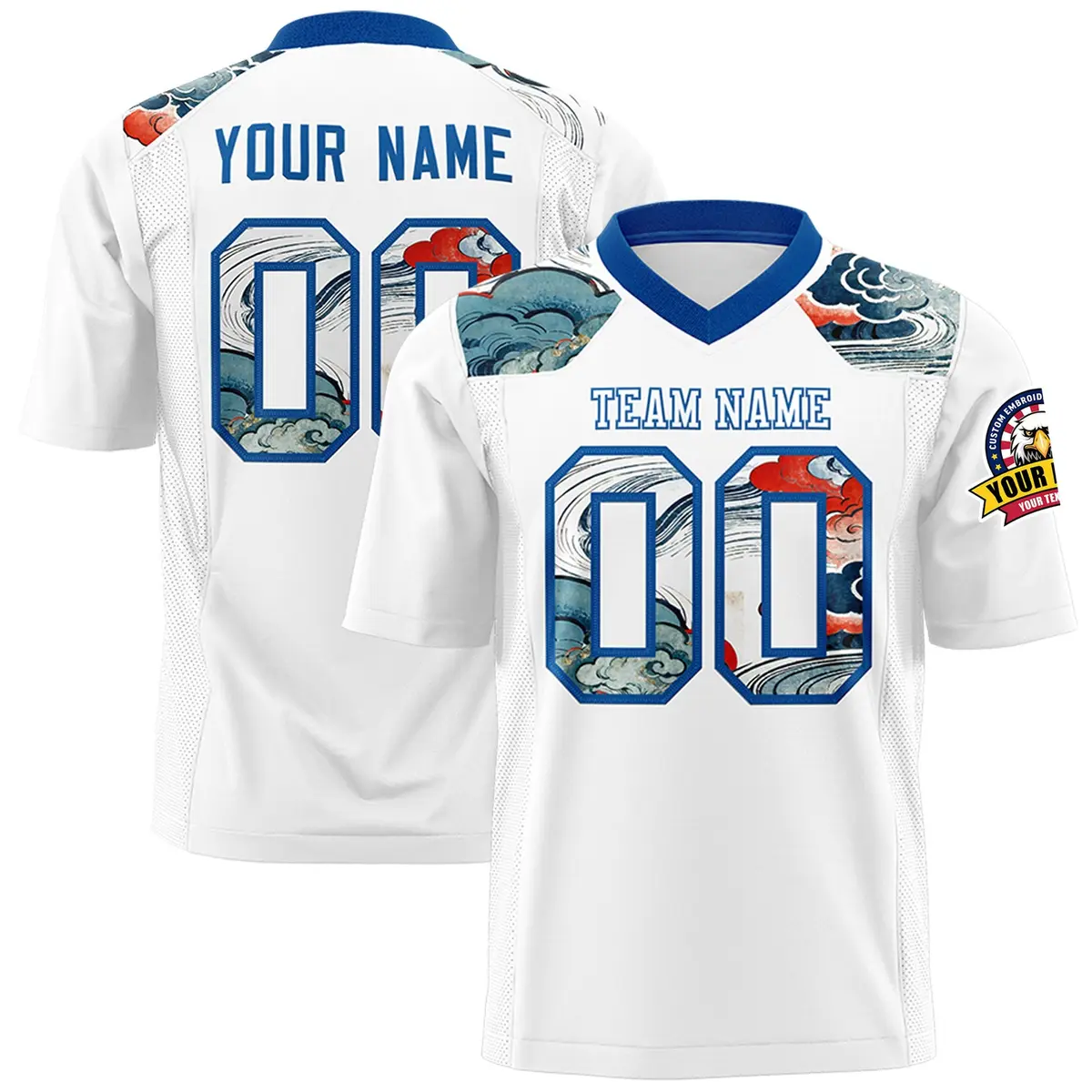 Royal White Ukiyo-e Auspicious Clouds Graffiti Football Jersey