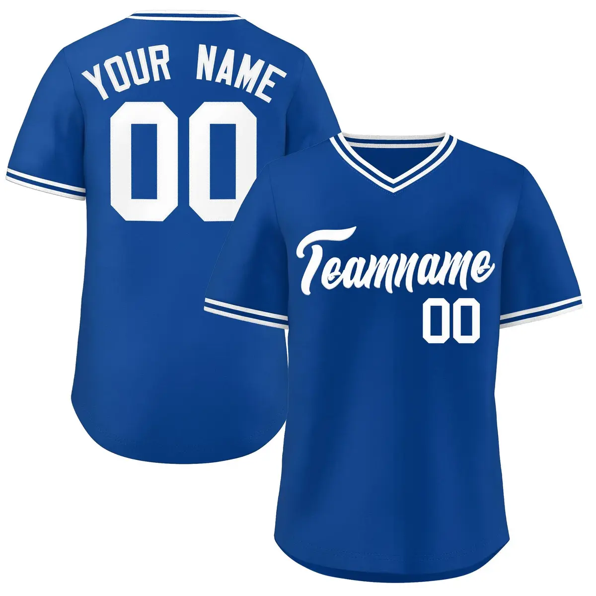 Royal White V-Neck Pullover Baseball Jersey Classic Style