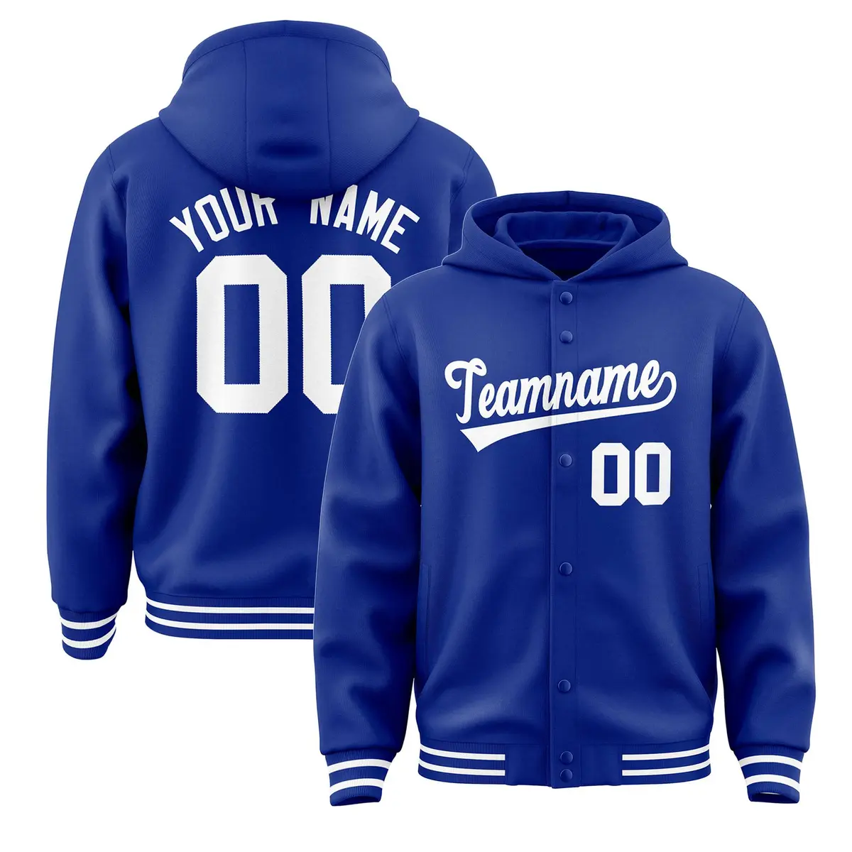 Royal White Varsity Full-Snap Letterman Jacket Hoodie