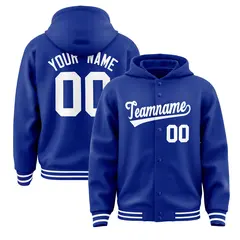 Royal White Varsity Full-Snap Letterman Jacket Hoodie