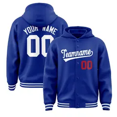 Royal White Varsity Full-Snap Letterman Jacket Hoodie