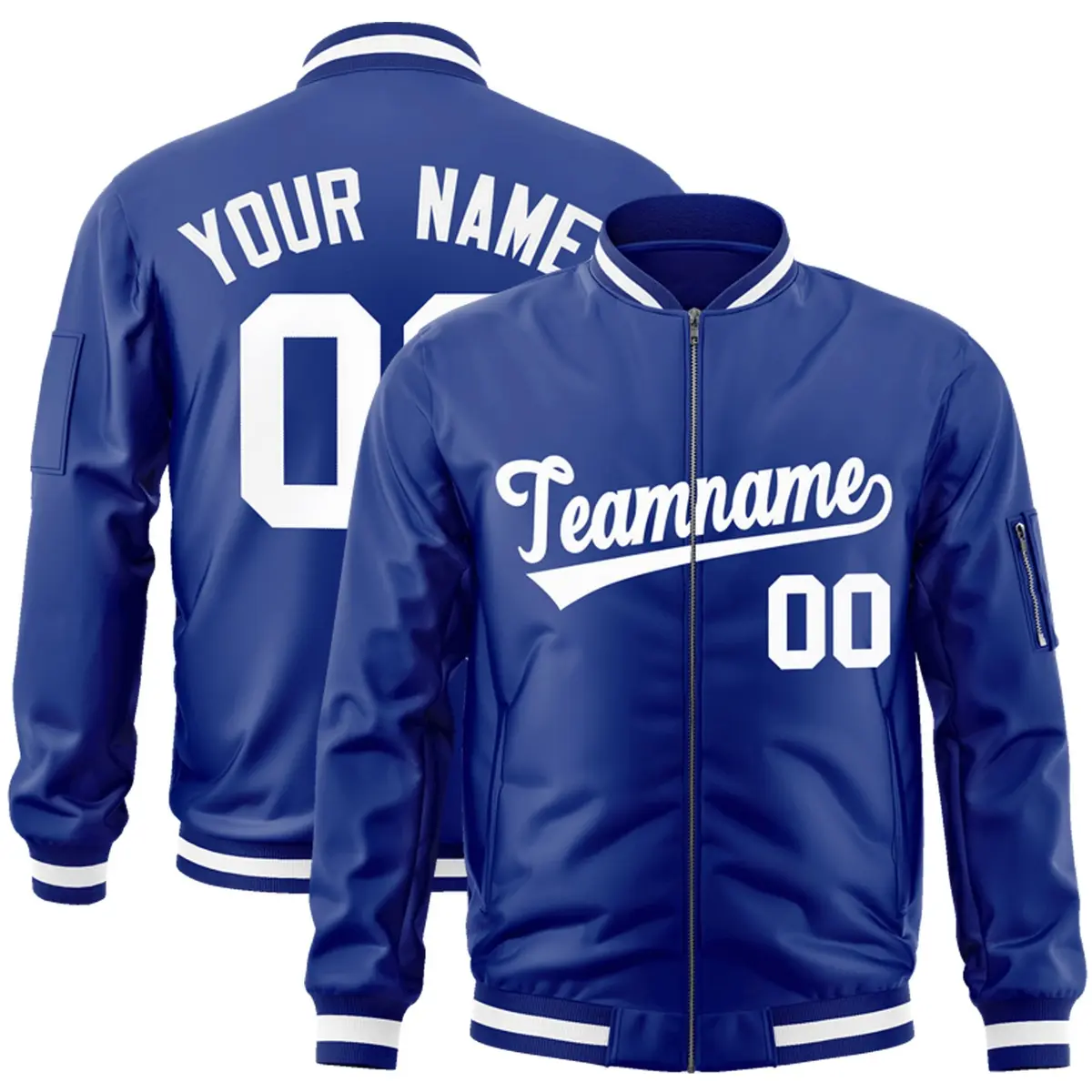 Royal White Varsity Full-Zip Letterman Bomber Jacket