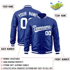 Royal White Varsity Full-Zip Letterman Bomber Jacket 2