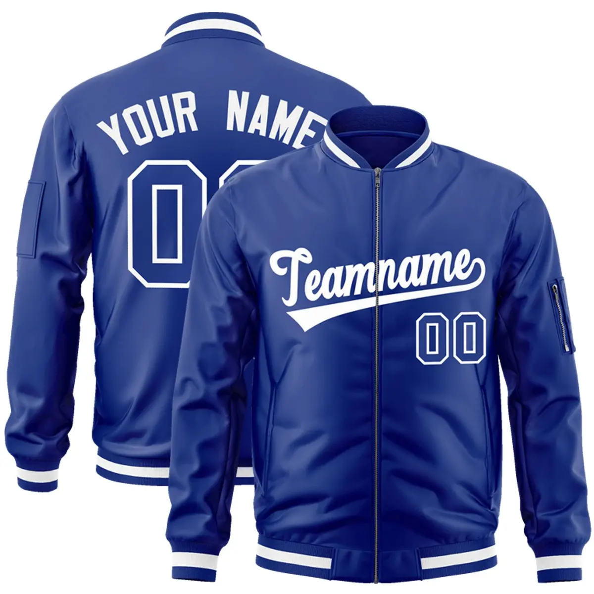 Royal White Varsity Full-Zip Letterman Bomber Jacket