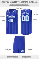 Royal White Vertical Stripe Basketball Team Jersey 2